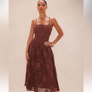 New Fashion Nova Luxe Effina Embroidered Outfit/Set - Chocolate Size XS